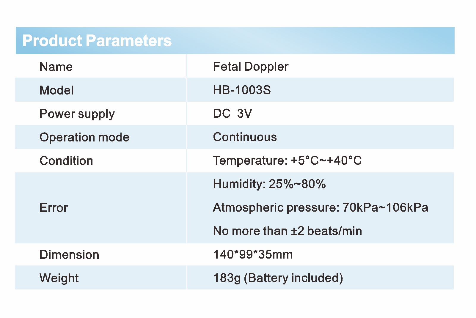 HB-1003S Doppler Baby Heart Monitor para el embarazo Monitor de frecuencia cardíaca fetal Máquina del monitor fetal