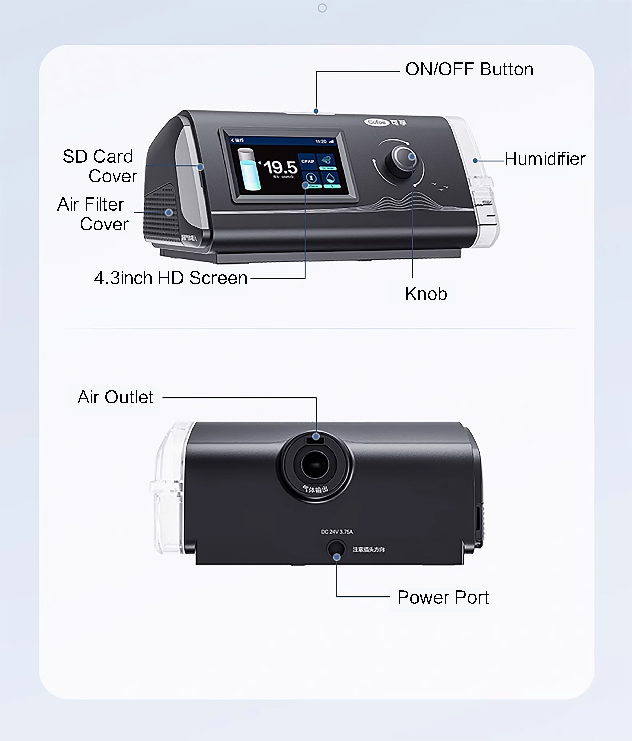 COFOE AR120 Respiración Dispositivo de máquina APAP CPAP Portable Portable para apnea del sueño